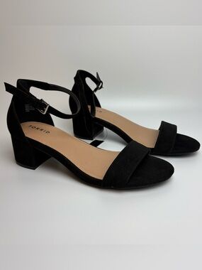 Torrid Black Suede Double Strap Ankle Buckle Block Heel Open Toe Women's Size 11